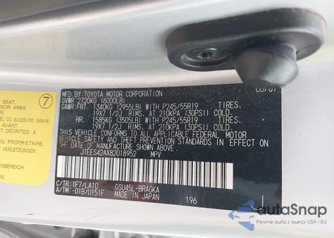 2008 Toyota Highlander Limited z USA, uszkodzony, nr VIN JTEES42AX82018952